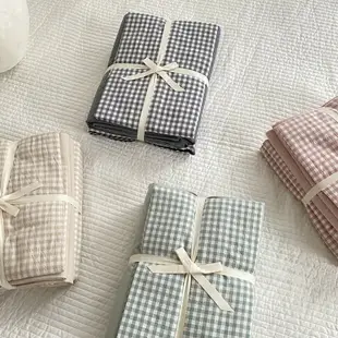 純棉水洗棉床包組 北歐簡約風純棉純色格子床包被套枕頭套套件床包4件組 單人雙人加大特大床包組