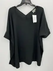 ASOS Top Womens 6 Black Oversized Short Sleeve V Neck Lagenlook Flowy Boho