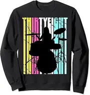 [X.Style] Retro Womens 38th Drummers Birthday Plays The Drums in Band Sweatshirt ds1848 Sweater (M) Black