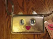 LUV BETSEY JOHNSON "LBONTOWN" SILVER CAT Wallet On A String / Phoneholder NWT