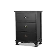 Bedside Table 3 Drawers Vintage - THYME Black