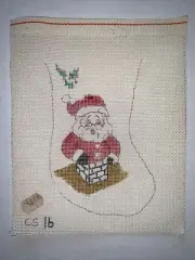 Vtg Santa Stuck In Chimney Hand Painted Needlepoint 6.5”x7”