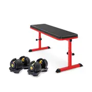 Powertrain 48KG Adjustable Dumbbell Set - Gold with Height-Variable Bench