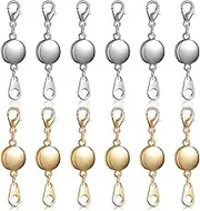 12 Pieces Locking Magnetic Jewelry Clasp Round Necklace Clasp Closures Bracelet Extender for Jewelry Making (Gold, Silver)