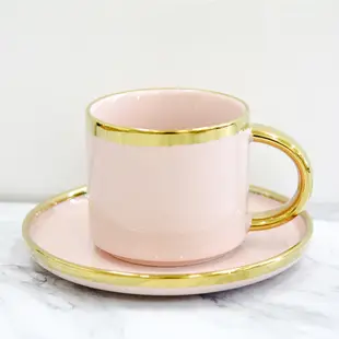 【Royal Duke】芙蕾環金陶瓷系列-咖啡杯碟組-粉金(咖啡杯 馬克杯 咖啡杯碟 杯碟組 杯 杯子 陶瓷)
