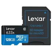Lexar 633x MicroSD Memory Card w Adaptor - 128GB