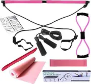 at Home Pilates Kit | Resistance Band Pilates Bar Skipping Rope | 8X Home Gym Accessories Yoga Set, Workout Equipment for Stretching Legs, Hip, Waist & Arm