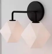 West Elm Sculptural 2 Light Faceted Sconce Milk Glass Antique Bronze SKU 4055276