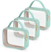 [Wedama] TSA Approved Toiletry Bag, 3 Pack Clear Makeup Bags with Handles, Quart Size PVC Clear Cosmetic Bags for Women and Men, Carry on Airport Airline Compliant Bag, Cyan Green, Cyan Green