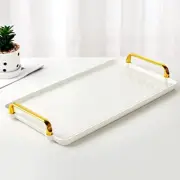 Porcelain Serving Tray with Golden Handles Modern Nordic Coffee Table Tray Be...