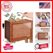 10000 Cash Vault Wooden Savings Box,2024 New Wooden Savings Box with Money Ta...