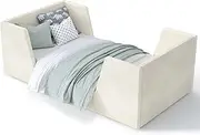 allamazing Toddler Bed Frame, Children Wood Toddler Bed for Ages 18+ Months Old Kids with Safety Guard Rails, Low to Ground Design, Certified Fabric Beds (Khaki)
