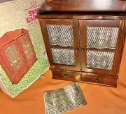 VTG Wood Spice Cabinet 2 Tier Rack W/ Glass Apothecary Jars W/Labels Drawers NIB