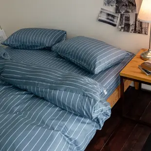 絲薇諾 MIT精梳純棉 換日線-藍 雙人加大6尺 三件式-床包枕套組