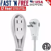 12 Feet 16 Gauge 3 Outlets Angle Flat Plug ETL Listed Extension Cord (White)