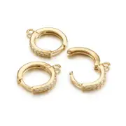 10Pairs Golden Brass Micro Pave Clear Cubic Zirconia Huggie Hoop Earring Finding