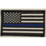 Black & White American Flag Thin Blue Line 3 Inch x 2 Inch Patch *Made In USA*