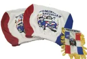 Dominican Republic Mini Banner Flag Window Mirror W/ D.R Car Headrest Cover