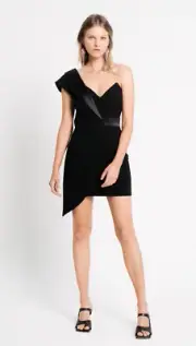 Sass & Bide Straight Talk One Shoulder Tuxedo Mini Dress Black Size 10