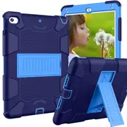 Silicone+PC Case 3-Layer Anti-fall Protective Cover Tablet Stand For iPad Mini 4 5-10navy blue