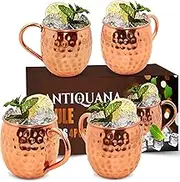 ANTIQUANA Moscow Mule Mugs - Set of 4-100% Pure Copper Mugs Large 16 oz - Premium Moscow Mule Cups Set of 4 - Solid Copper Cups Perfect Premium Gift