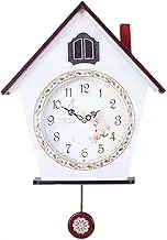HASMI Wall Clock Striking Cuckoo Clock Pendulum Clock Sounds Automatically Turn Off (Battery Operation) for Bedroom/Living Room (Color : White), Dingzhebo2022