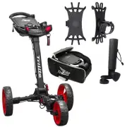 Tri Lite Deluxe Buggy Black Golf Push Buggy Golf Cart 3 Wheel Black/Red Package