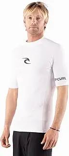 [Rip Curl] Men’s Short Sleeve Rash Vest - UPF 50+ Sun Protection Surf Shirt- Tight Fit Rash Vest- White- Small