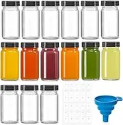 2 Oz Small Glass Bottles, Clear Mini Round Bottles Jars Small Containers Shot Bottles Set for Travel Liquids Juicing Ginger Sample Whiskey - 15 Pack
