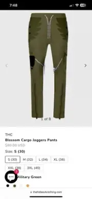 The Hideout Clothing Blossom Army Green Cargo Joggers Pants~ Size S