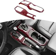 RT-TCZ for Jeep JL Gear Shift Cover Red Carbon Fiber, 4WD Shift Knob Trim Panel for Jeep Wrangler JL JLU Gladiator JT 2018-2024 Red Carbon Fiber Interior Accessories 2pcs