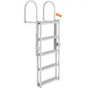 VEVOR Dock Ladder, Retractable 5 Steps, 350 lbs Load Capacity, Aluminum Alloy Pontoon Boat Ladder with 66.9''-78.9'' Adjustable Height, 4'' Wide Step