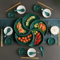 在飛比找樂天市場購物網優惠-盤子菜盤家用抖音網紅拼盤餐具套裝組合圓桌擺盤創意陶瓷分格餐盤
