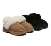 AUSTRALIAN SHEPHERD® 3-Way Style UGG Slippers Women Removable Wool Strap Slingback Chunky Platform Muna - Black / AU Ladies 8 / AU Men 6 / EU 39