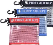 SdTacDuGe First Aid Kit Bag with Carabiner, 8.5 x 7.5 inches, Waterproof Mesh Front, Set of 3, Black Blue Red, For Travel, Home, Office, Vehicle, Camping, Outdoor (Bag Only)