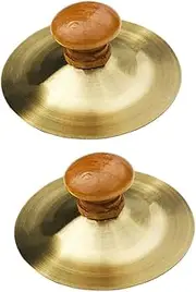 Kisangel 2pcs Percussion Instrument Small Hand Cymbals Drums for Musical Low Volume Cymbal Instruments Finger Cymbals Wooden Golden