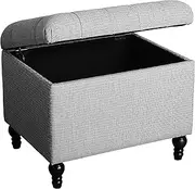 HomePop Home Decor | Upholstered Button Tufted Storage Ottoman | Hinged Lid Ottoman with Storage for Living Room & Bedroom | Decorative Home Furniture (Gray Woven) Medium