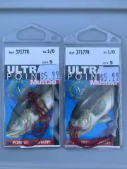2 Packs Mustad Ultra Point Worm And Tube Hooks Red 1/0