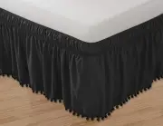 Top-Knot Tassle Pompom Fringe Ruffle Skirt around Style Elastic Bed Wrap- Wrinkl