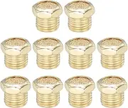 uxcell 1/4" PT Brass Pneumatic Muffler, 10 Pcs Flat Sintered Exhaust Air Compressor Muffler Filters Solenoid Valve Fitting for Valves Cylinders Oil Tanks Air Tools, Golden