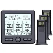 Indoor Outdoor Wireless Digital Thermometer Hygrometer with 3 Transmitters-Black