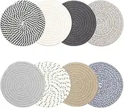 8 PCS Heat Resistant Trivets for Hot Pots and Pans, 7'' Woven Cotton Coasters Set, Absorbent Coasters for Drinks, Round Hot Plate Mat, Hot Pads for Kitchen Countertop Table (7 Inch)