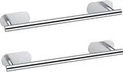 【2 Pack】 Adhesive Towel Bar,Bath Towel Bars/15.7-Inch Bathroom Towel Hanger Kitchen Storage Organizer SUS304 Stainless Steel Wall Mount (Black 2 Pieces) (Silvery 2 Pieces)