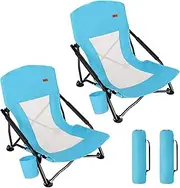 TOBTOS Low Beach Chair, Beach Chairs for Adults 2 Pack, Low Profile Folding Chair with Cup Holder & Carry Bag, Heavy Duty Chair for Outdoor Sand, Camping, Concert, Travel
