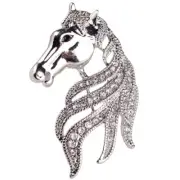 Horse Head Brooch with Clear Crystal Mane Silver Tone