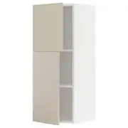 METOD wall cabinet with shelves/2 doors, white/Havstorp beige, 40x37x100 cm