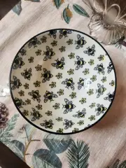 Cute 5" Bumble Bee Painted Ceramic Bowl - Yellow Polka Dotted Design Home Decor