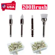 200Pcs Dental Polishing Polisher Prophy Brush White Nylon Mane Cup Tapered Flat
