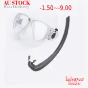 Prescription Myopia Scuba Diving Snorkel set dive goggles face mask, White