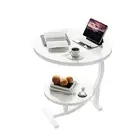 C-Shaped End Table,2 Tiers Round Side Table,Sofa Small Side Table for White